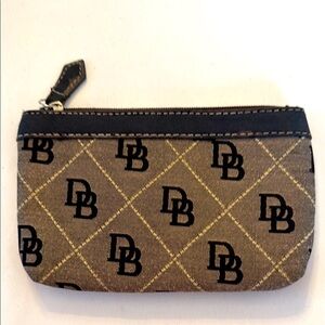 Dooney & Bourke Tan and Black Logo Wristlet Change Purse Small Make Up